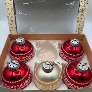 Vintage Lot Jumbo West Germany Mercury Glass Christmas Ornaments Round Red White